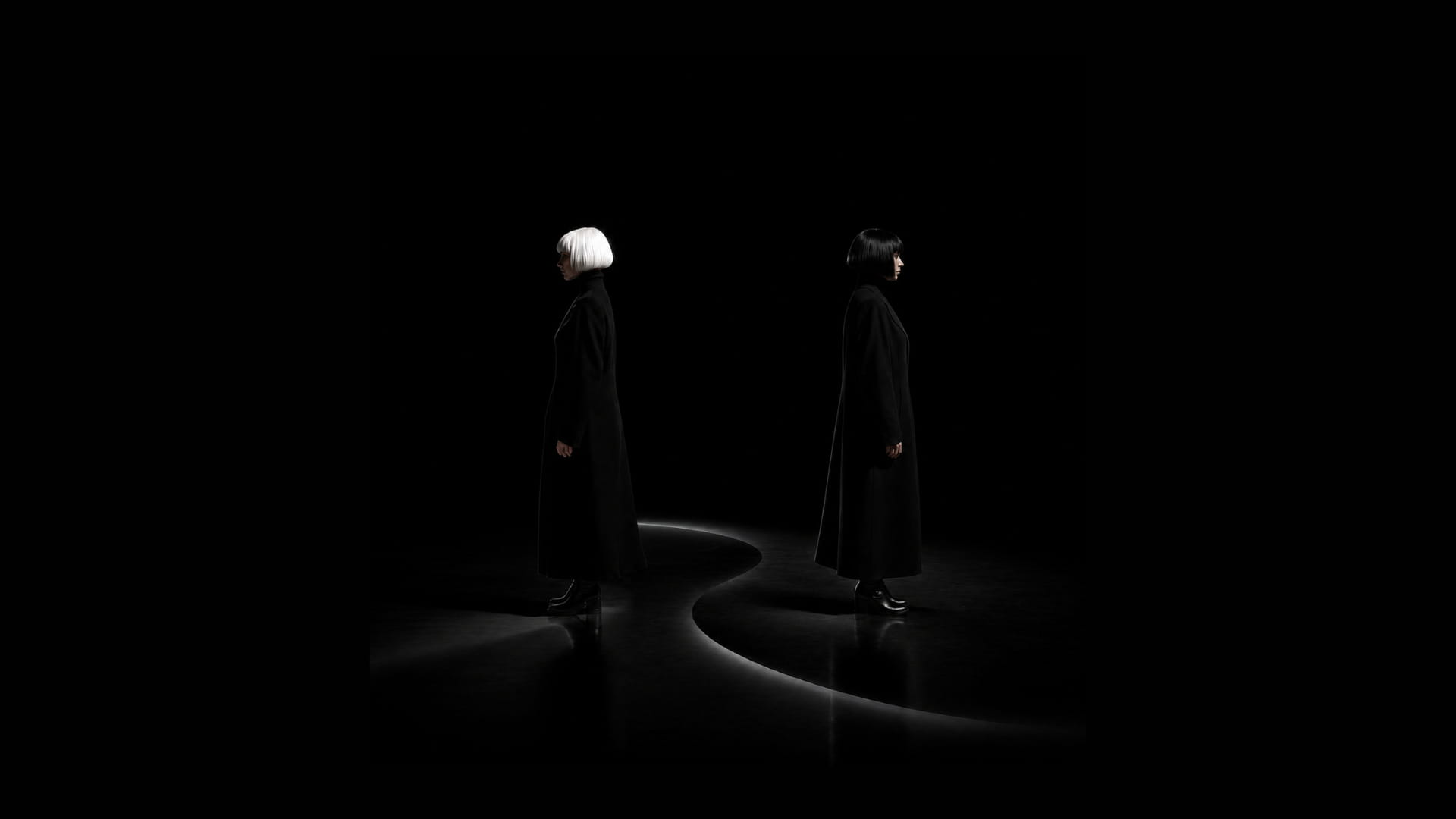 Black and white editorial composition representing balance