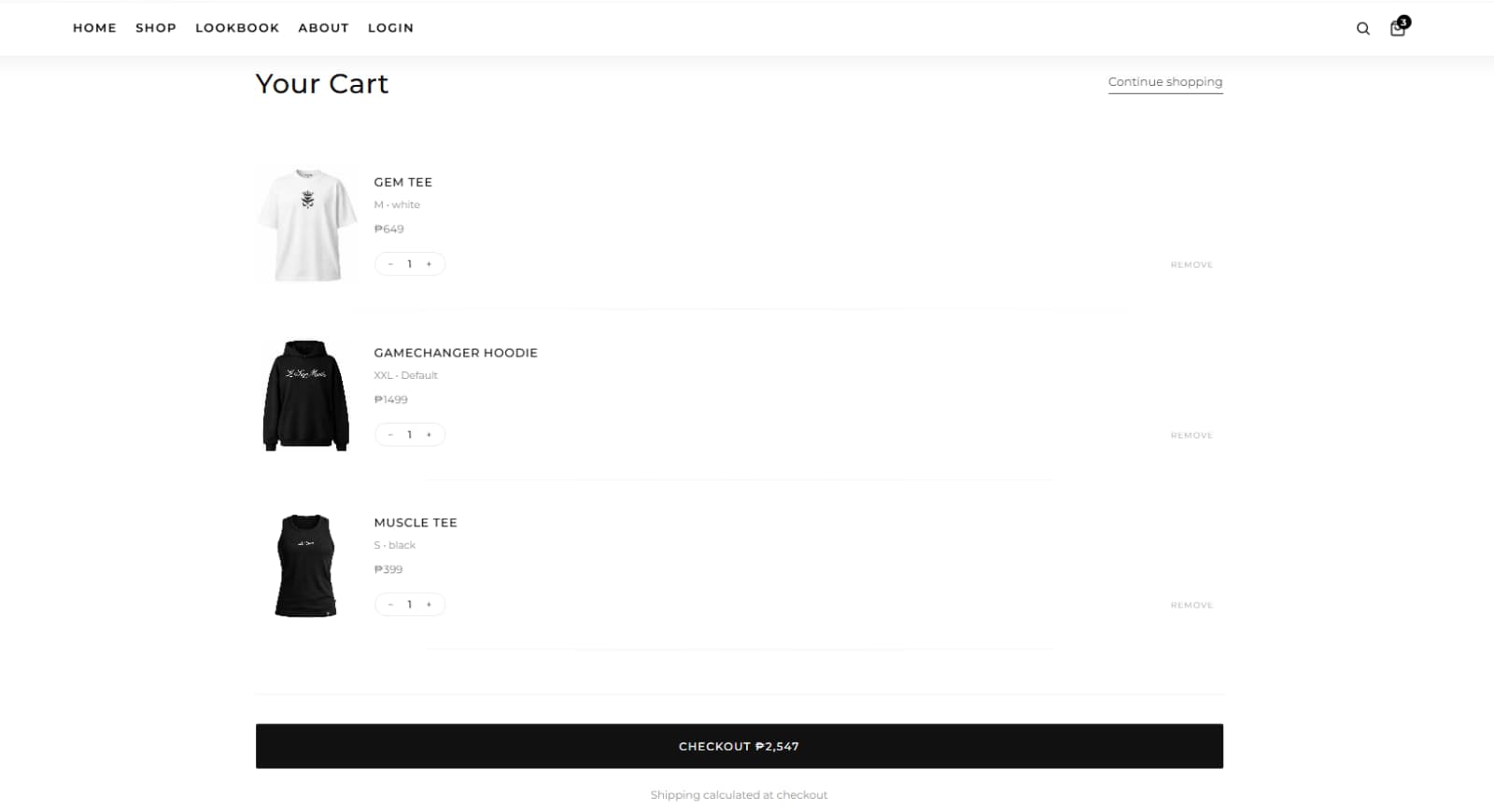Lé Sage MNL shopping cart interface