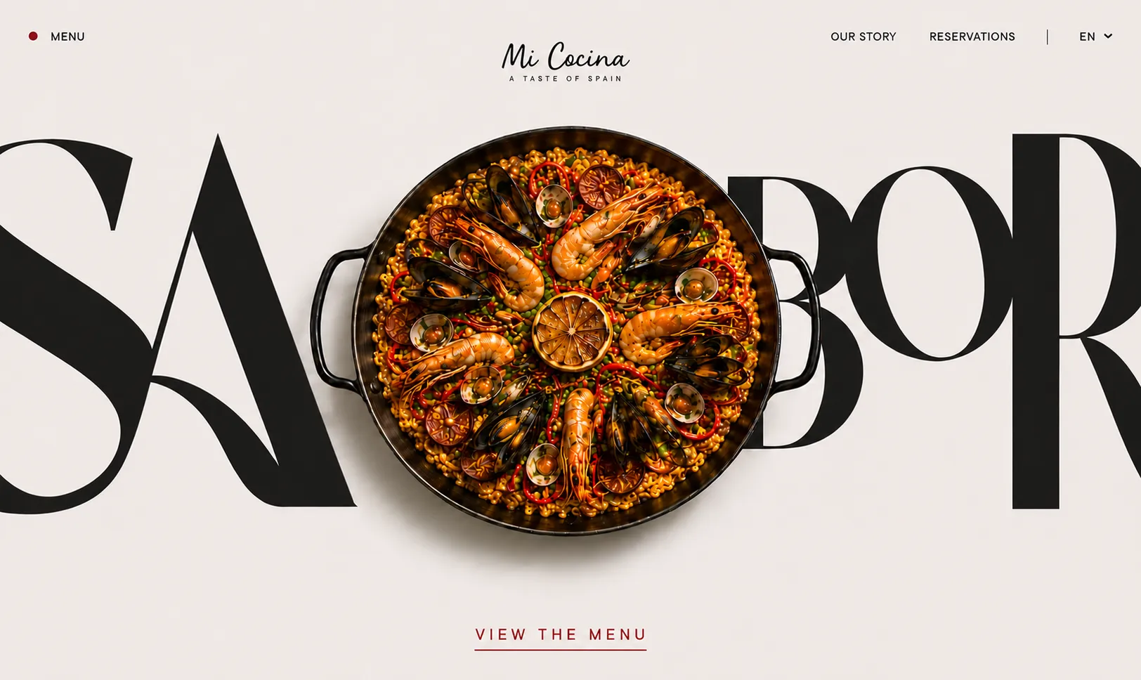 Mi Cocina restaurant homepage with menu and reservation navigation
